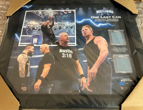 WWE WRESTLEMANIA 38 OF 39 STONE COLD STEVE AUSTIN VINCE MCMAHON RING MAT PLAQUE Cover