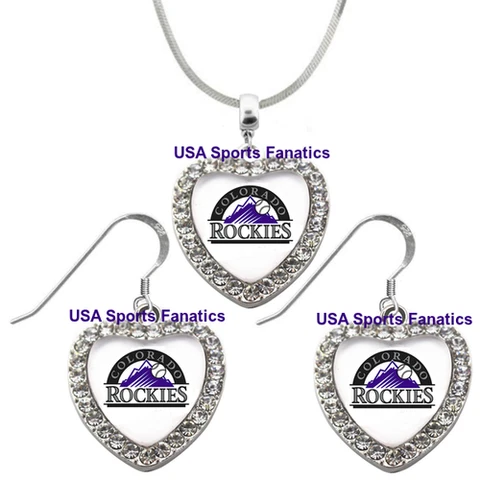 Colorado Rockies 925 Necklace or Earrings or Set Team Heart With Rhinestones Cover
