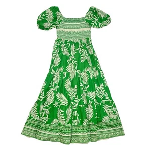 Aura the Label Maxi Dress Small Kelly Green Floral Puff Sleeve Vacation Resort - Picture 1 of 7