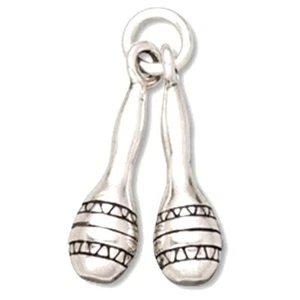 Sterling Silver 3D Musical Instrument Spanish Maraca Set Dangle Charm - Picture 1 of 2