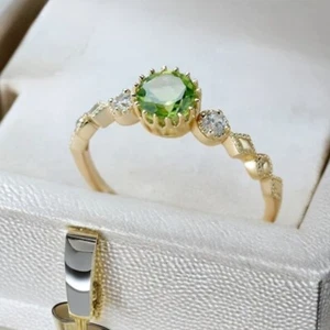 Brilliant Cut Peridot 14K Yellow Gold Plated On Silver Victorian Engagement Ring - Picture 1 of 8