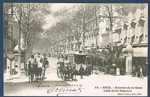 CARTE POSTALE ANCIENNE.06.L'AVENUE DE LA GARE.CAFÉ DE LA RÉGENCE à NICE.Réf:006 - Picture 1 of 2