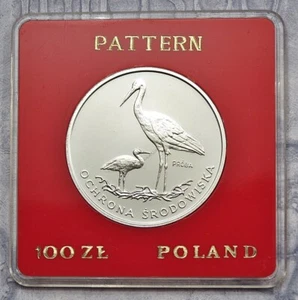 100 zl Probe - 1982 - Polen -  Weißstorch in Proof -  Silber - Bild 1 von 2