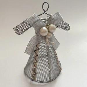 VTG Christmas Ornament Wedding Angel Dress On Hangers Wired Mesh - Picture 1 of 5
