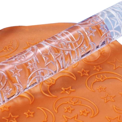 Embossed Rolling Pin Moon & Stars Cake Design Fondant Icing Acrylic Rolling pin - Image 1 of 4
