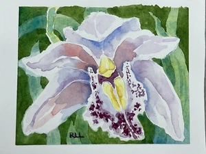 Roberta Larson Original Watercolor Painting Orchid Fine Art 5x6” Signed Flower - Picture 1 of 9