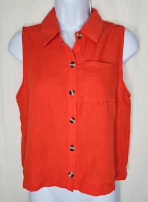 Monteau Women's Salmon Peach Button-Front Sleeveless Blouse Size Small - NWT - Image 1 of 4