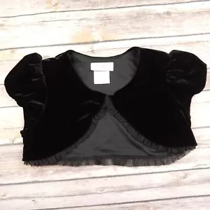 Jona Michelle Größe 7 schwarz Velours Achselzucken Kappe Ärmel Tüll Zierleiste Bolero Jacke - Bild 1 von 4