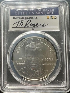 1998-S 1 oz Silver $1 RFK Commemorative Coin PCGS MS70 Thomas Rogers Signed - Picture 1 of 2