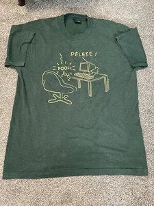 Vintage Computer Programmer “Delete Poof” Computerwear T Shirt LARGE Green - Picture 1 of 8
