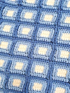 Handmade Crochet Afghan Throw Raised Square Box Blue Gray & White 40 x 79 Heavy - Picture 1 of 7