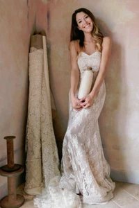 Chaviano Couture Wedding Dress Gown Tizina 4 Lace Romantic Strapless $4,000 - Picture 1 of 12