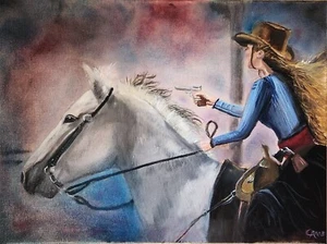 Western Original Oil Painting, Artist Corrinne Anne, 18x24 Inch Canvas, Horse - Picture 1 of 6