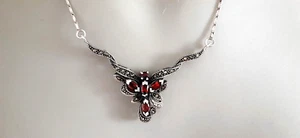 SILBER COLLIER ° 925 / 000 ° ROTER TURMALIN / Markasite ° Silberkette ° - Bild 1 von 13