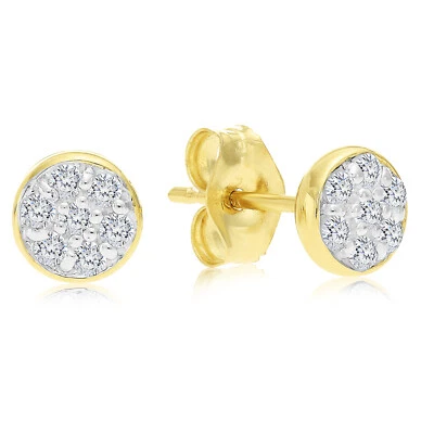 Mini aretes pequeños redondos de diamantes pavé naturales de 0,14 quilates de oro amarillo macizo de 14 quilates Foto 1 de 4