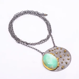 Mint Chrysoprase Black And Gemstone Gold Rhodium 925 Silver Necklace 19.99"N4 - Picture 1 of 3
