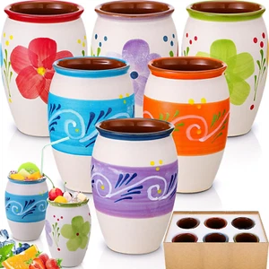 Pack of 6 12Oz Cantaritos De Barro Mexicanos Mexican Clay Cup Pottery Taco Fiest - Picture 1 of 6