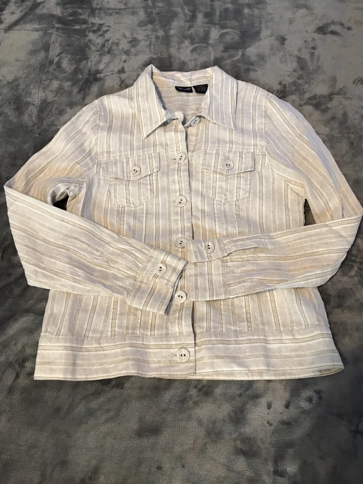 Chaqueta Willi Smith Mezcla Lino Tostado, Talla Pequeña Botón Delantero Dorado Metálico Foto 1 de 4