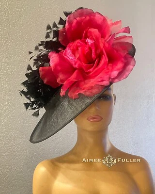 Sombrero Aimee Fuller Royal Ascot Fascinator Kentucky Derby Negro Fucsia Rosa Foto 1 de 4