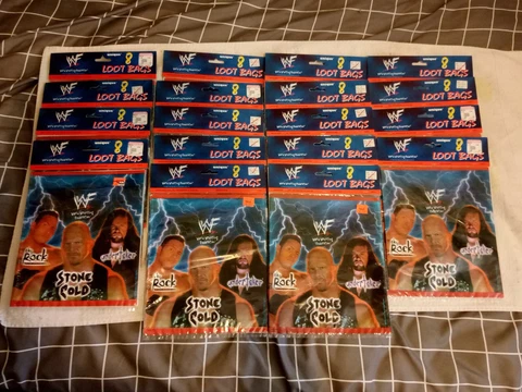 X144 RARE OLD WWE WWF LOOT BAGS THE ROCK STONE COLD STEVE AUSTIN UNDERTAKER LOT Cover