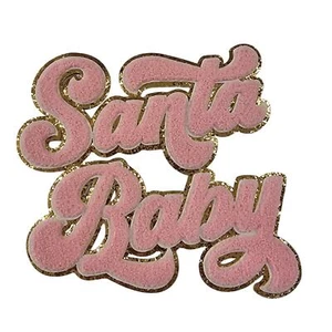 Santa Baby Pink Chenille Iron-On Patch - Youth - Picture 1 of 3