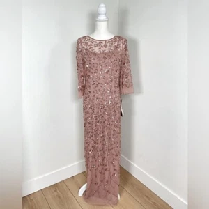 Adrianna Papell Damen Perlen Illusion Spaltenkleid Farbe Roségold Größe 10 Neu mit Etikett - Bild 1 von 16