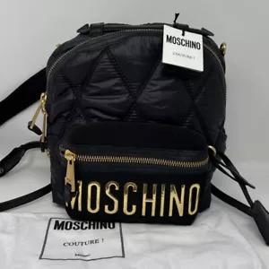 Moschino Milano Womens Diamond Quilt Logo Backpack Color Black & Gold NWT - Picture 1 of 10