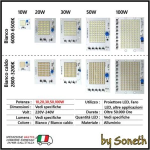 PIASTRA CHIP A LED CON DRIVER 220V PROIETTORE FARO FARETTO 10W 20W 30W 50W 100W - Foto 1 di 6