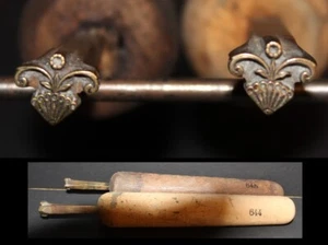 Paar kleine vergoldete Eisen Fächer & Blumen 18. Jh. Bronze Bindereinband #122 - Bild 1 von 1