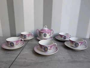 12 Stück antike zierliche Richard Ginori Teetasse & Untertassen Zuckerdose rosa Blumen - Bild 1 von 21