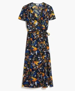 J Crew Kleid Midi Gepard Dschungel Katze Leopard Neuheit Druck True Wrap Größe 2 - Bild 1 von 7