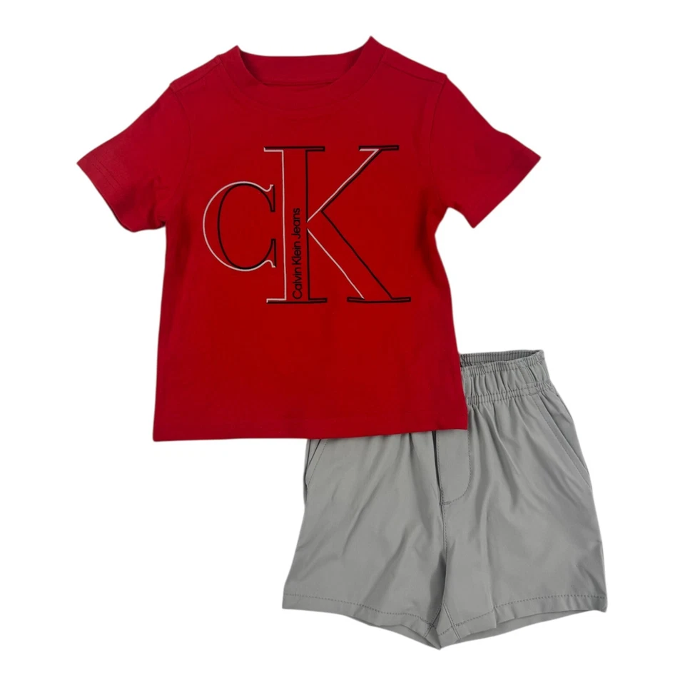 Calvin Klein Boys 2 Piece  Red  Short Set   Size 2T,3T,4T,4,5,6,7 - Image 1 of 1