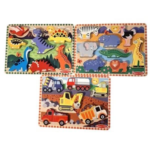 Melissa & Doug 3er Set Holz Chunky Puzzles: Dinosaurier Safari Tiere & Fahrzeuge - Bild 1 von 8