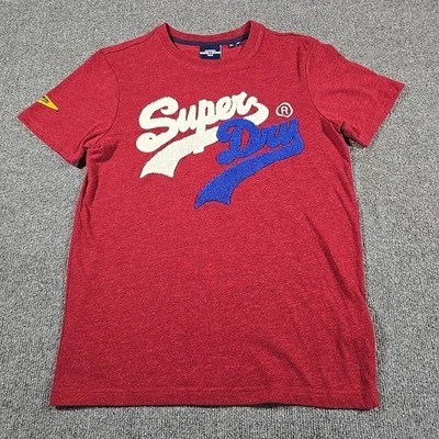 Superdry T-Shirt Mens X-Small Red White Blue Short Sleeve Varsity Logo Front  - Image 1 of 4