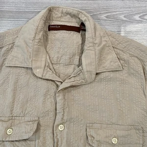 Perry Ellis Men’s Medium Beige Seersucker 100% Cotton Button-Up Shirt Casual - Picture 1 of 17