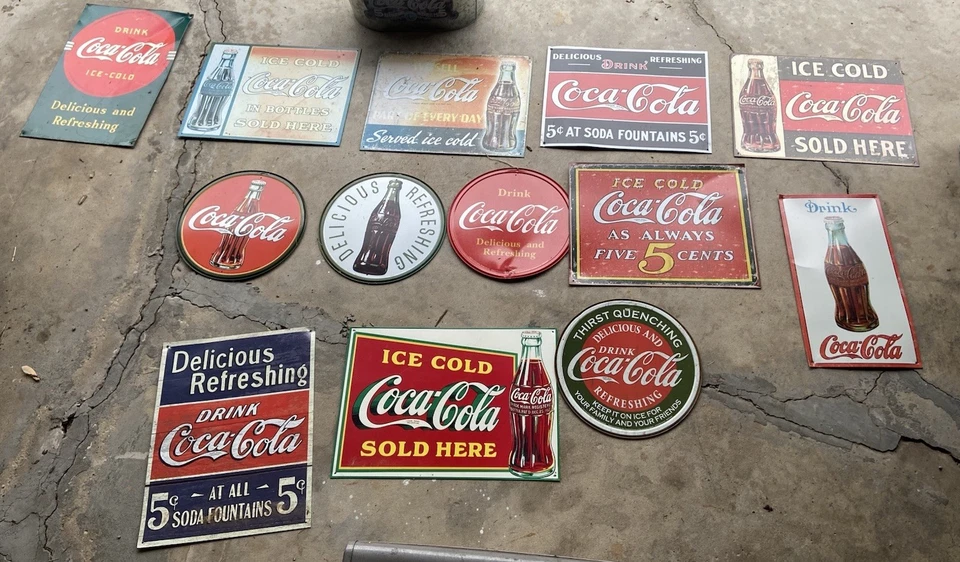 COCA COLA Lot of 13 Tin Metal Signs (Used And A Few Are Dented) - Image 1 of 1