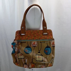Fossil Key Per Brown & Orange Bird Cage Design Handbag VGC - Picture 1 of 8