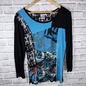 Top asimétrico estampado mixto de perejil y salvia Lagenlook talla S - Imagen 1 de 5