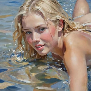 ACEO Art Card 19 anni Bionda Bellezza in spiaggia e in acqua. - Foto 1 di 1