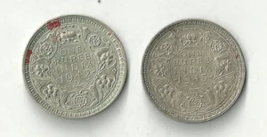 Indien 2 x 1 Rupie 1942 und 1943 Silber - König Georg VI. (KM#556) - Bild 1 von 2