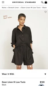 Universal Standard Dawn Linen Hi Low Tunic Shirt Blouse Black Sz Small 14/16 - Picture 1 of 14