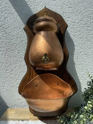 Decorative Copper Hammered Wall Fountain on Wood Stand - Vintage - Image 1 of 4