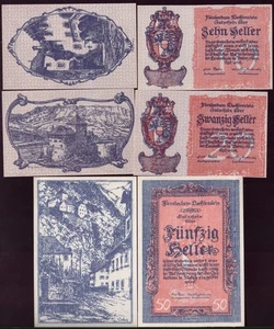 LIECHTENSTEIN FULL SET 10, 20, 50 HELLER ND(1920) P-1, 2, 3 UNC - Picture 1 of 7