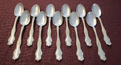 TUDOR  Art Nouveau 11 Coffee (not tea) Spoons Silverplate 1904 A Monogram     bw - Image 1 of 4