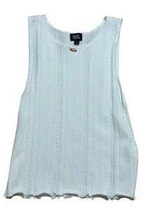 Camiseta sin mangas de ganchillo tejida blanca con apliques de rosas para mujer talla grande - Imagen 1 de 4
