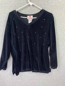 Quacker Factory Oberteil Damen 1X Schwarz Velour Strass V-Ausschnitt Pullover - Bild 1 von 8