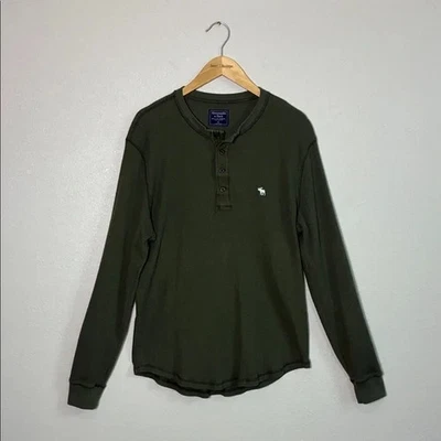 ABERCROMBIE & FITCH Men XL Green Waffle Knit Cozy Long Sleeve Pullover Shirt - Image 1 of 4