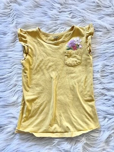 Carter’s Kids Flower Pocket Tee Shirt Girls Size 7 Flutter Sleeve Mustard Top - Picture 1 of 6