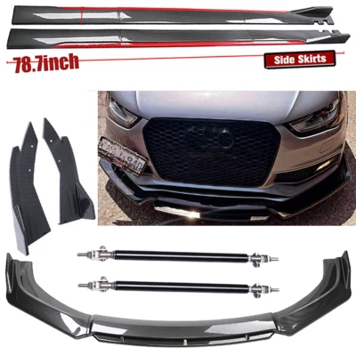For Audi A5 A4 A3 Front Rear Bumper Lips +78.7"Side Skirt Carbon Fiber Body K Foto 1 de 4