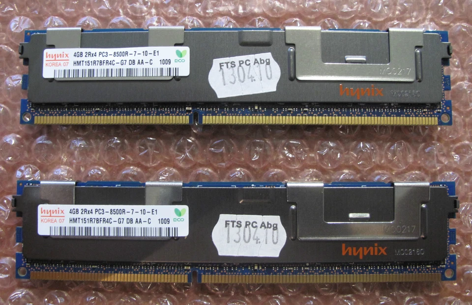 2x Hynix HMT151R7BFR4C-G7 4Gb 2Rx4 PC3-8500R DDR3-1066 Registered RAM Memory - Image 1 of 1